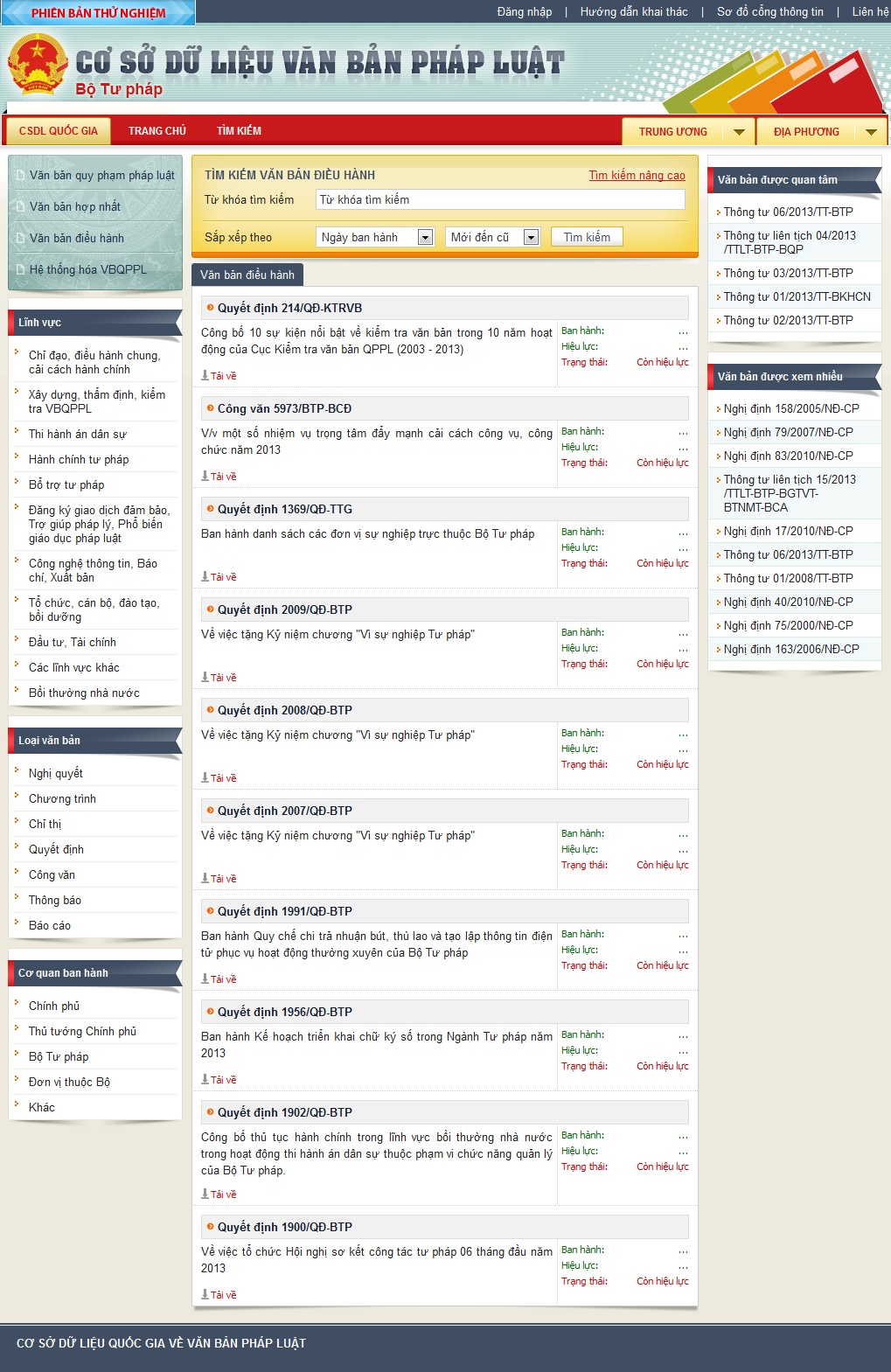 Trang dia phuong - Van ban dieu hanh