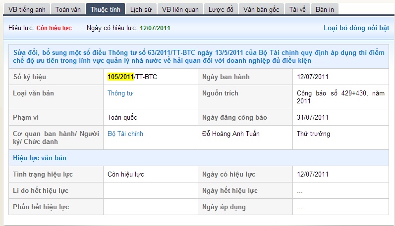 Van ban phap luat - Thuoc tinh 1